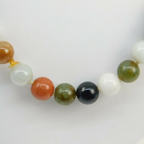 ESTATE 14K YELLOW GOLD 8MM MULTICOLORED JADE BEAD NECKLACE 50.9 GRAMS 20" LONG - Picture 8 of 8